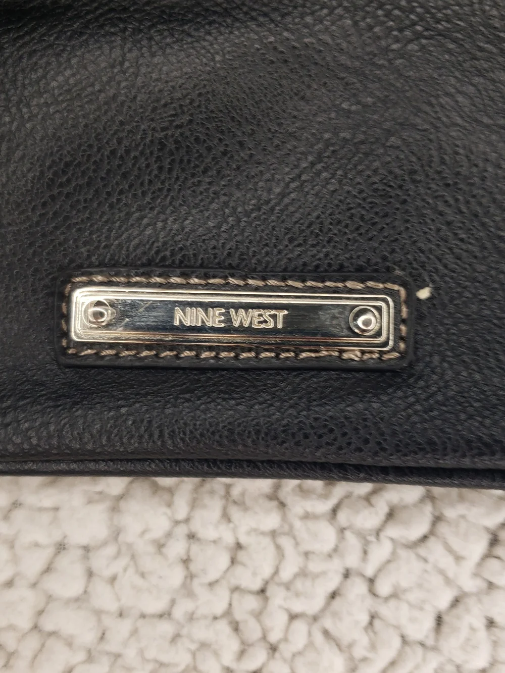 NINE WEST Black Leather Crossbody Bag with Three Front Zippers | Medium